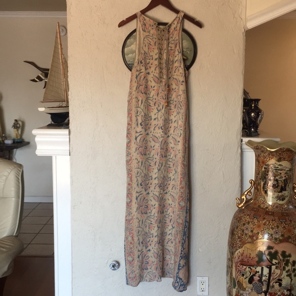 Chaser Vintage Tapestry Silk Tank Maxi Dress with Lace-Up Back Detailing - Picture 4 of 16